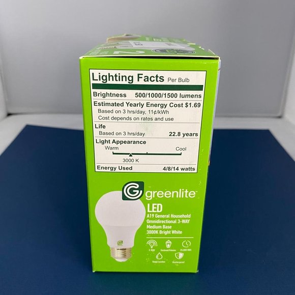 NEW 2 Pack Greenlite 4W/8W/14W 3-Way LED 40W/60W/100W Equivalent 25,000 Hrs Bulb - Picture 3 of 6